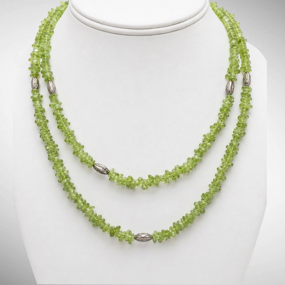 Doug Paulus 925 Sterling Silver Peridot Chip Necklace 36" India Vintage